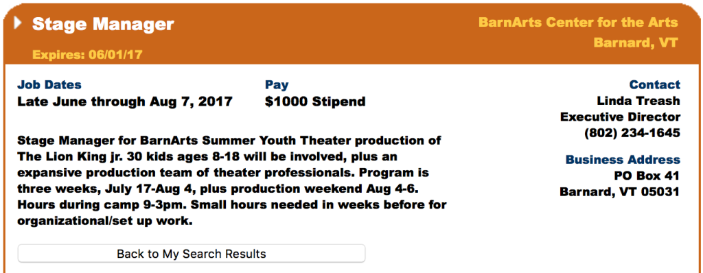 Stage Management Job Listing II