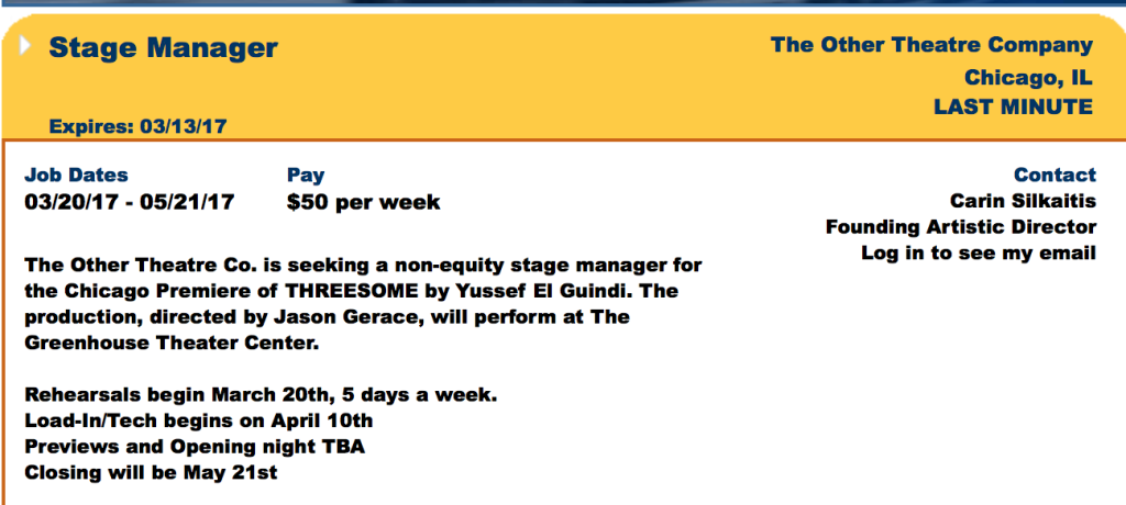 Stage Management Job Listing