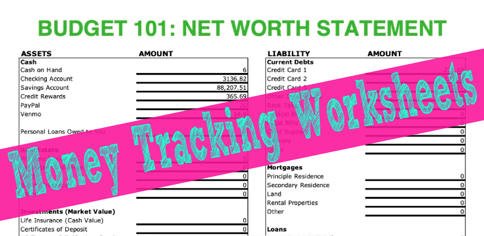 Money Tracking Worksheets